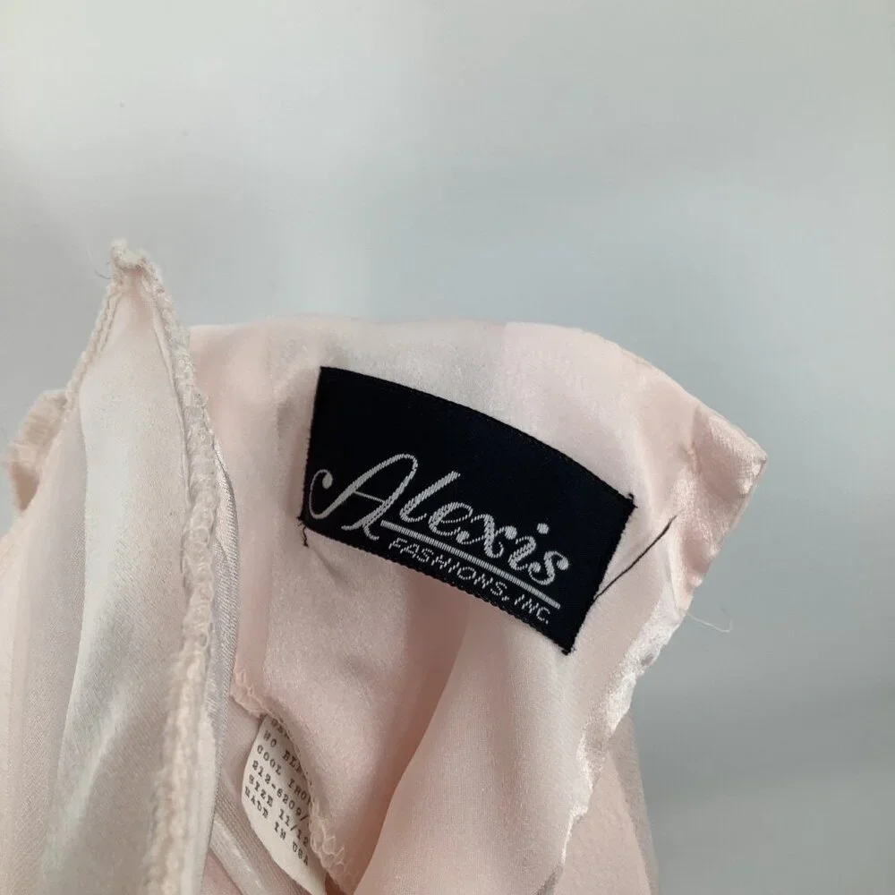 Alexis Women's Pink 11/12 Satin Stripe Blouson Puffed Shoulder Dress 80’s Vtg - Picture 8 of 9